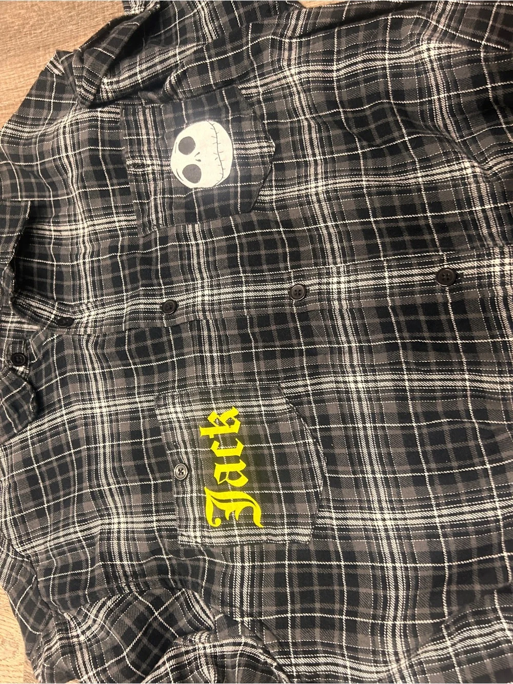 Disney the nightmare before Christmas Black, Gray, white Plaid Flannel Shirt